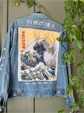 Designed Denim Jacket with Wave Panel